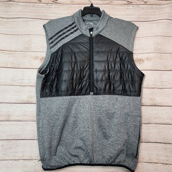 Adidas Golf Mens Puffer Vest Size M Black Gray 1/2 Zip Sleeveless Jacket Pockets - Picture 1 of 15